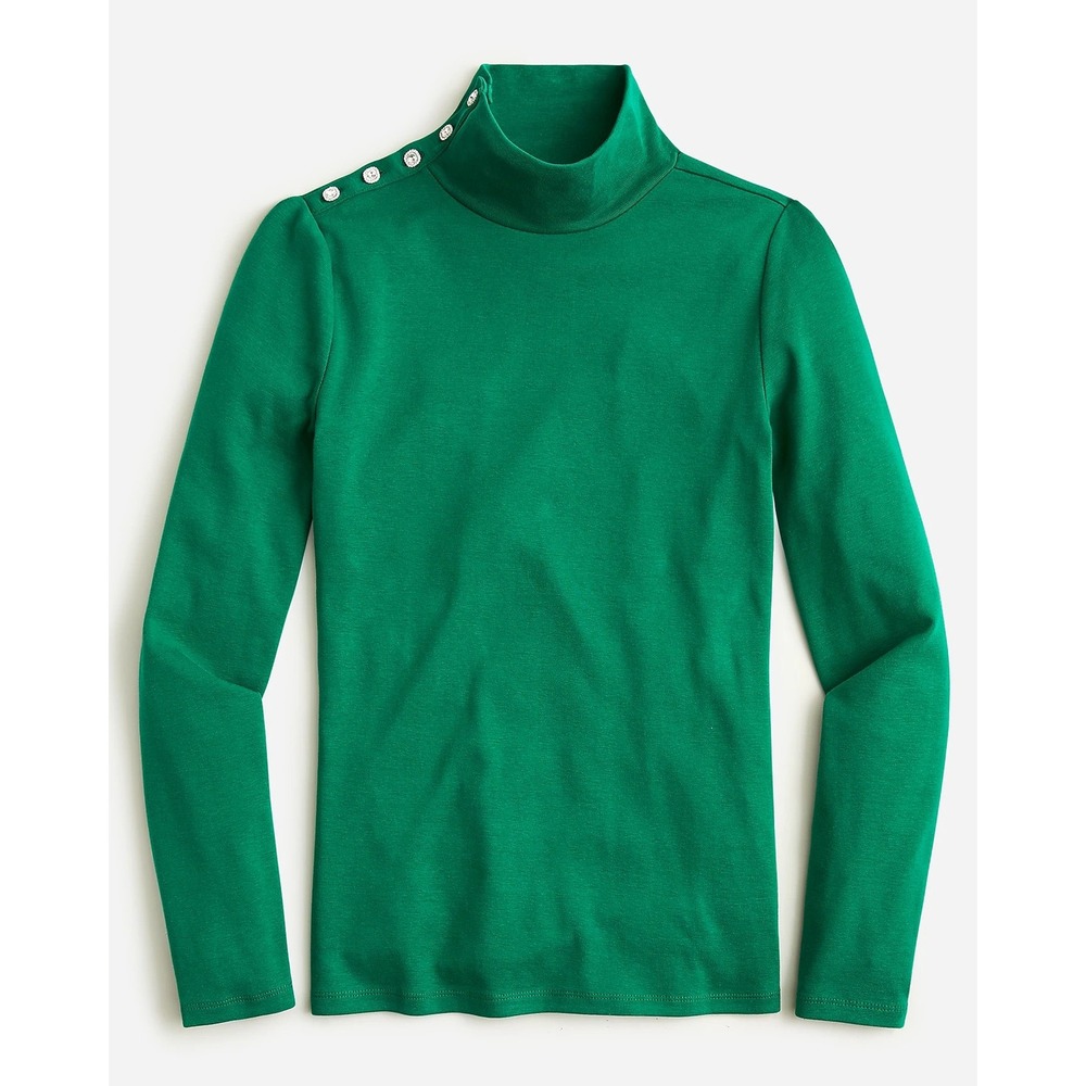 J.‎ Crew NWT Women's Perfect-fit Turtleneck with Jewel Buttons Green- Size M